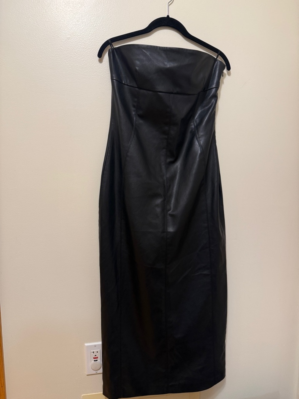 Zara Strapless Faux-Leather Midi Dress in Black